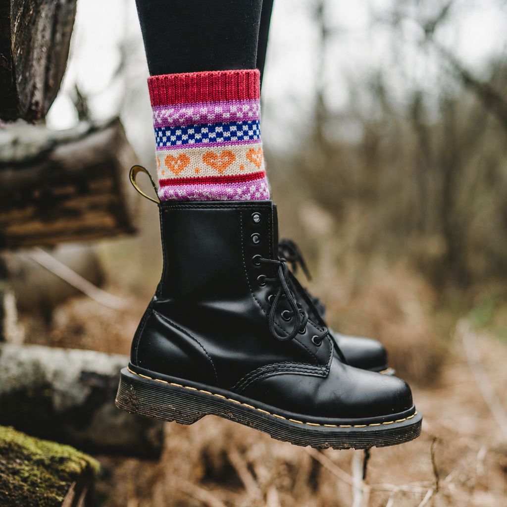 Chaussettes femme colorées en maille avec motifs multicolores