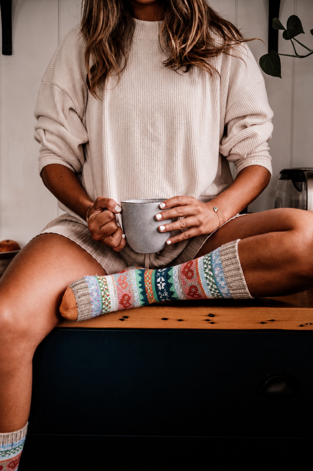 Chaussettes femme colorées en maille avec motifs fantaisie multicolores