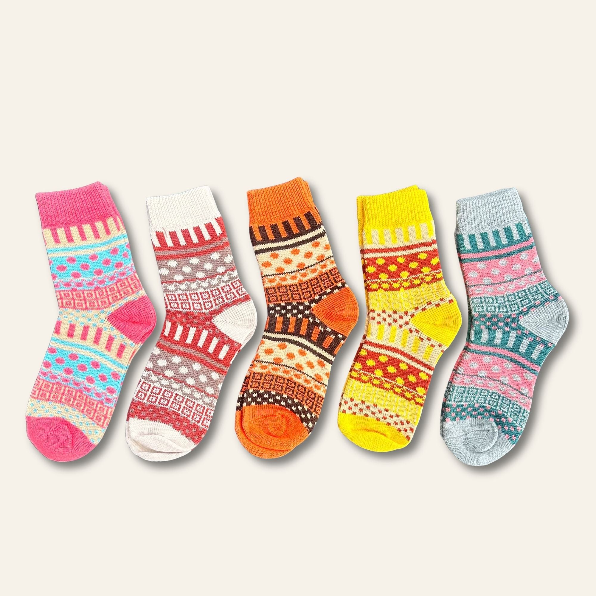 Chaussettes femme colorées en maille avec motifs multicolores