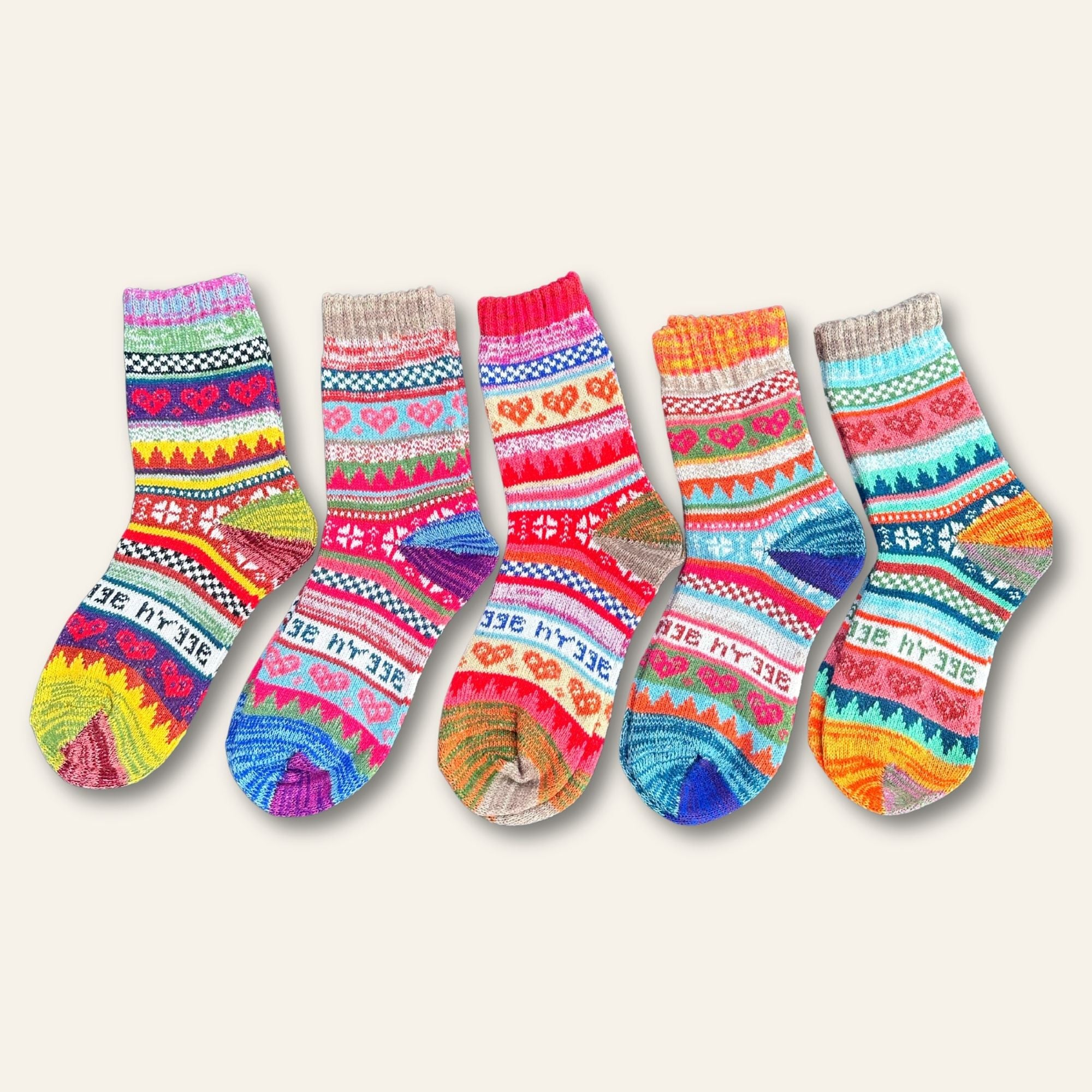 Chaussettes femme colorées en maille avec motifs multicolores